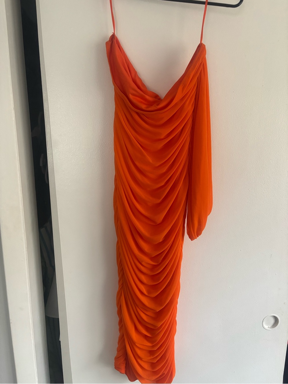 SHEIN Orange One-Shoulder Ruched Midi Dress - Picture 2 of 5